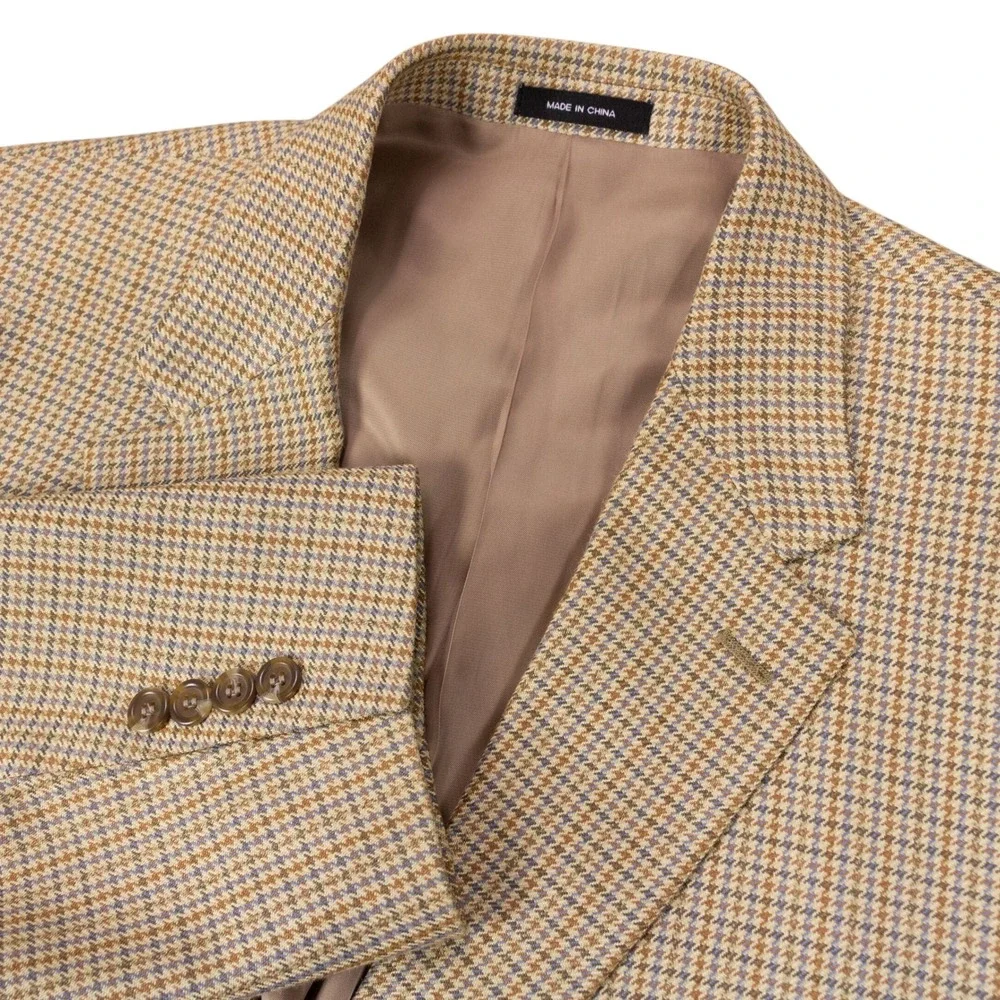 Lauren Ralph Lauren Blazer Mens 48R Tan Brown Houndstooth 100% Silk Sport Coat